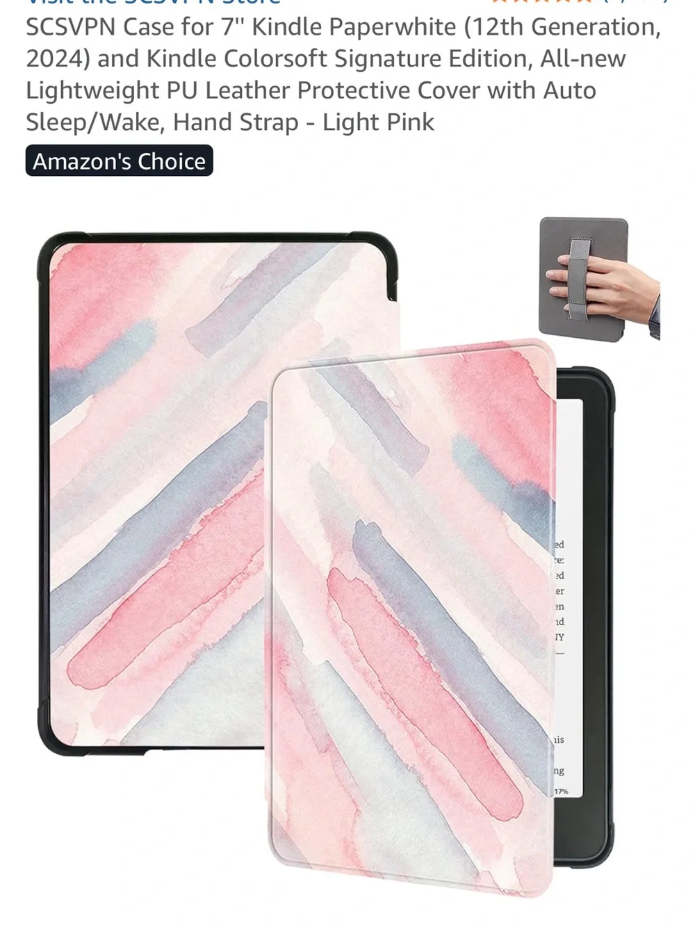 Pink Watercolor Kindle Case with Hand Strap